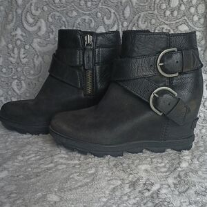 Sorel Black Ankle Boots with Buckle Detail